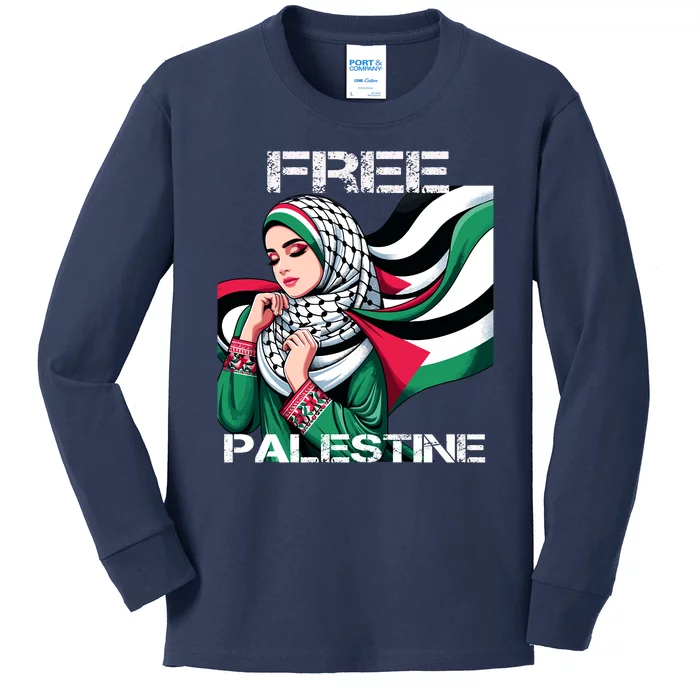 I Love Free Palestine Flag Save Gaza Strip Palestinian Kids Long Sleeve Shirt