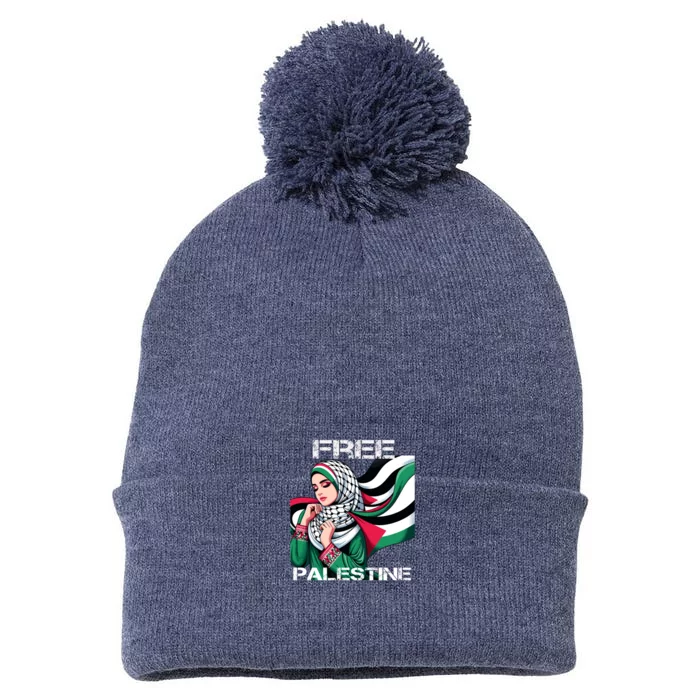 I Love Free Palestine Flag Save Gaza Strip Palestinian Pom Pom 12in Knit Beanie