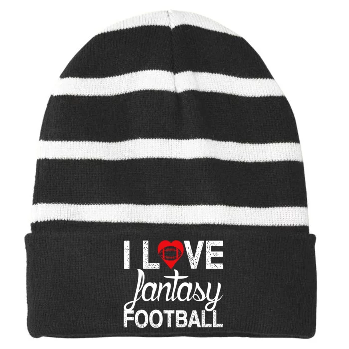 I Love Fantasy Football Graphic Striped Beanie with Solid Band