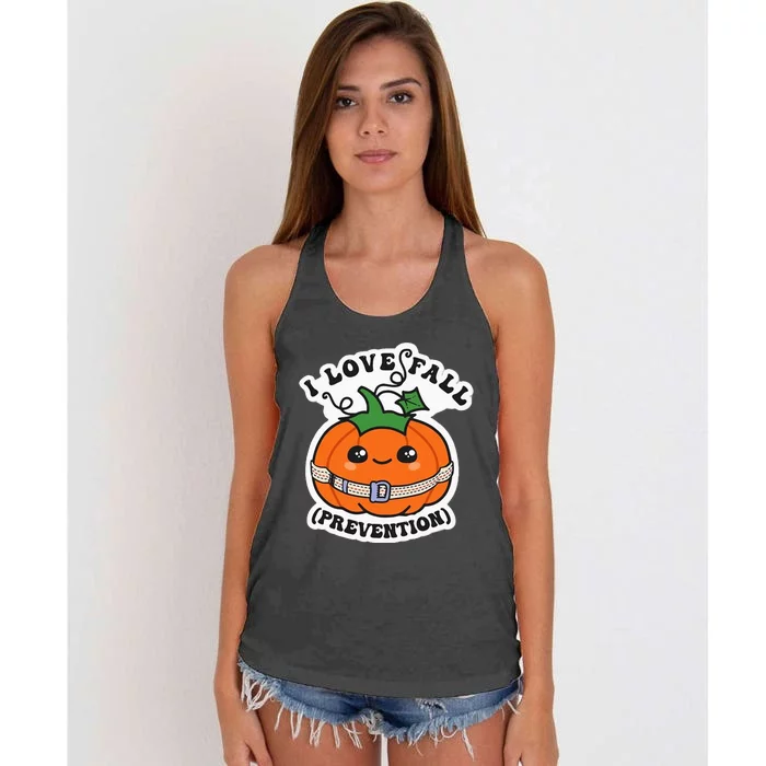 I Love Fall Prevention Fall Physical Therapy Women's Knotted Racerback Tank