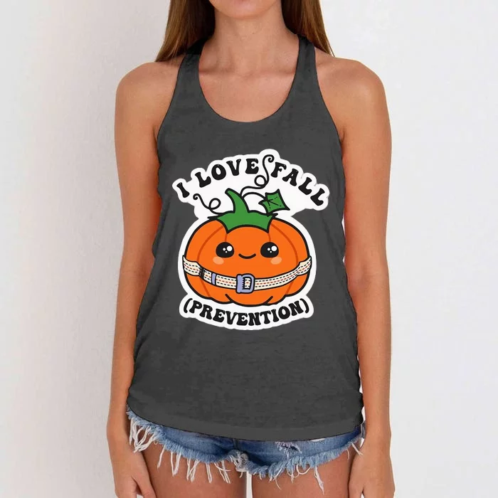 I Love Fall Prevention Fall Physical Therapy Women's Knotted Racerback Tank