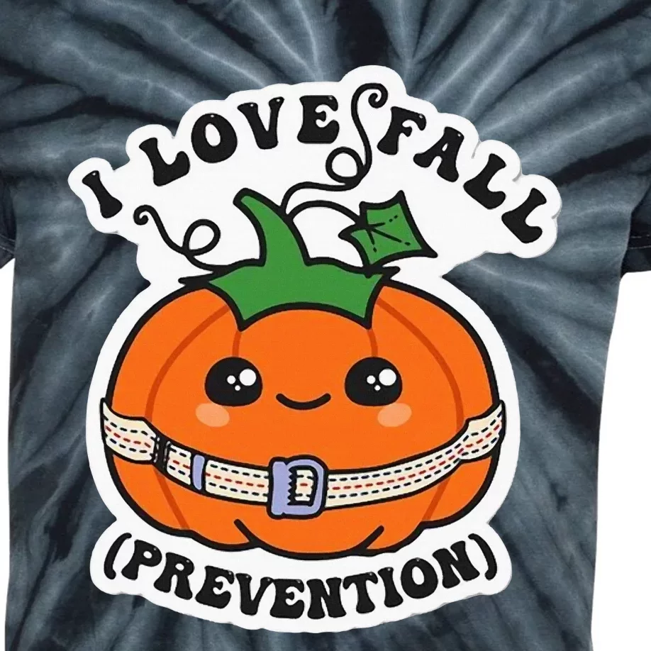 I Love Fall Prevention Fall Physical Therapy Kids Tie-Dye T-Shirt