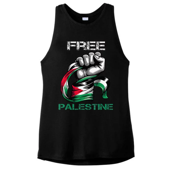 I Love Free Palestine Flag Ladies Tri-Blend Wicking Tank