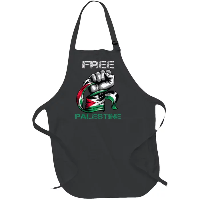 I Love Free Palestine Flag Full-Length Apron With Pocket