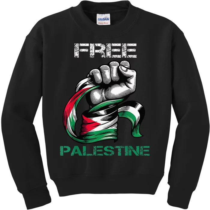 I Love Free Palestine Flag Kids Sweatshirt