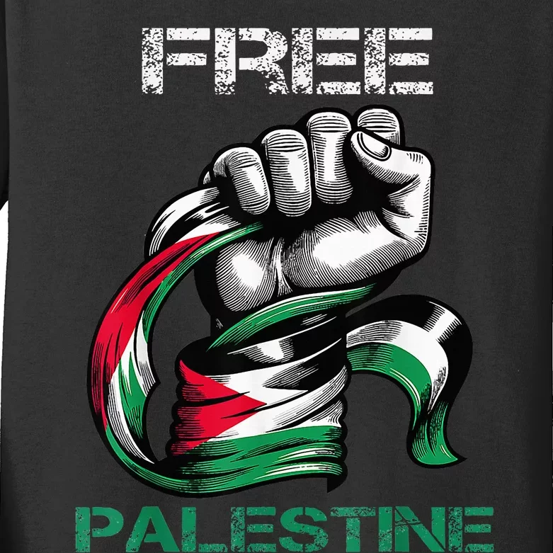 I Love Free Palestine Flag Kids Long Sleeve Shirt