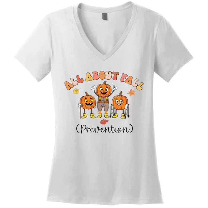 I Love Fall Prevention Fall Occupational Therapy Ot Women's V-Neck T-Shirt