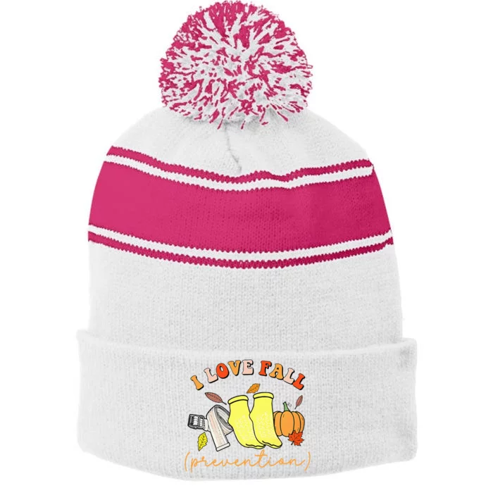 I Love Fall Stripe Pom Pom Beanie