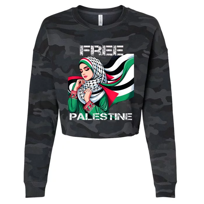 I Love Free Palestine Flag Save Gaza Strip Palestinian Cropped Pullover Crew