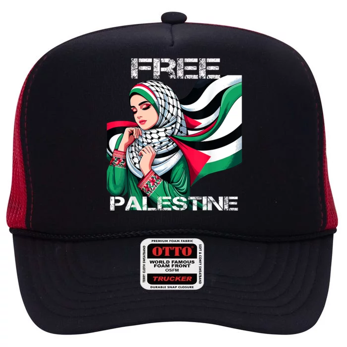 I Love Free Palestine Flag Save Gaza Strip Palestinian High Crown Mesh Trucker Hat