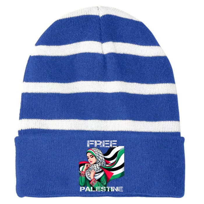 I Love Free Palestine Flag Save Gaza Strip Palestinian Striped Beanie with Solid Band