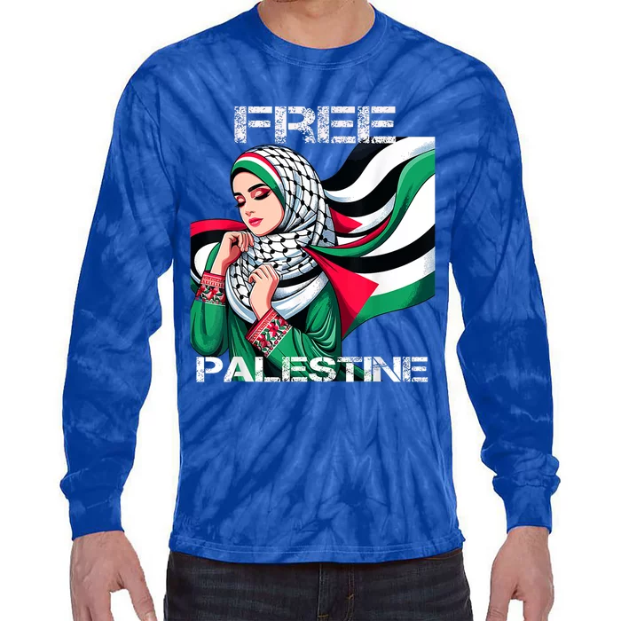 I Love Free Palestine Flag Save Gaza Strip Palestinian Tie-Dye Long Sleeve Shirt