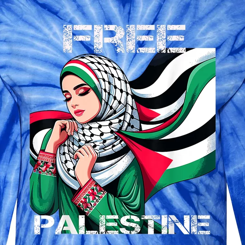 I Love Free Palestine Flag Save Gaza Strip Palestinian Tie-Dye Long Sleeve Shirt