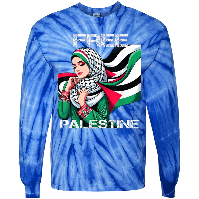 I Love Free Palestine Flag Save Gaza Strip Palestinian Tie-Dye Long Sleeve Shirt