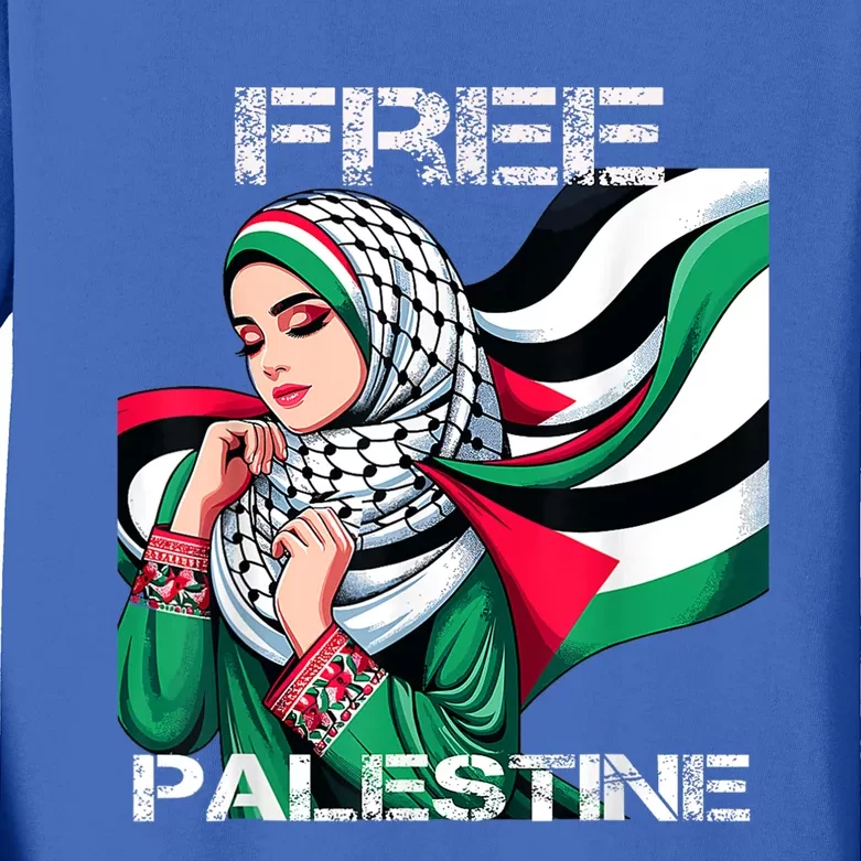 I Love Free Palestine Flag Save Gaza Strip Palestinian Kids Long Sleeve Shirt