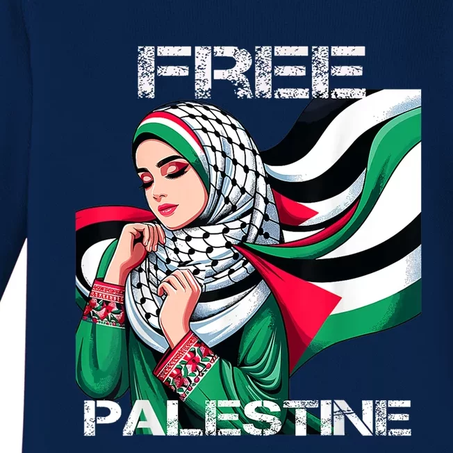 I Love Free Palestine Flag Save Gaza Strip Palestinian Baby Long Sleeve Bodysuit