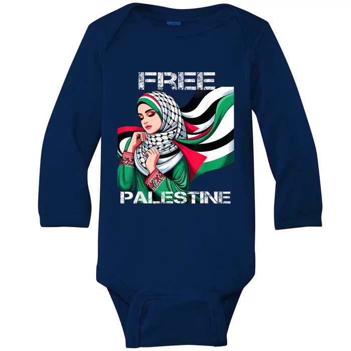 I Love Free Palestine Flag Save Gaza Strip Palestinian Baby Long Sleeve Bodysuit