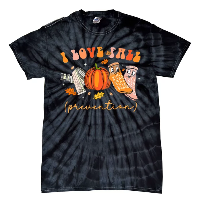 I Love Fall Prevention Fall Physical Therapy Tie-Dye T-Shirt