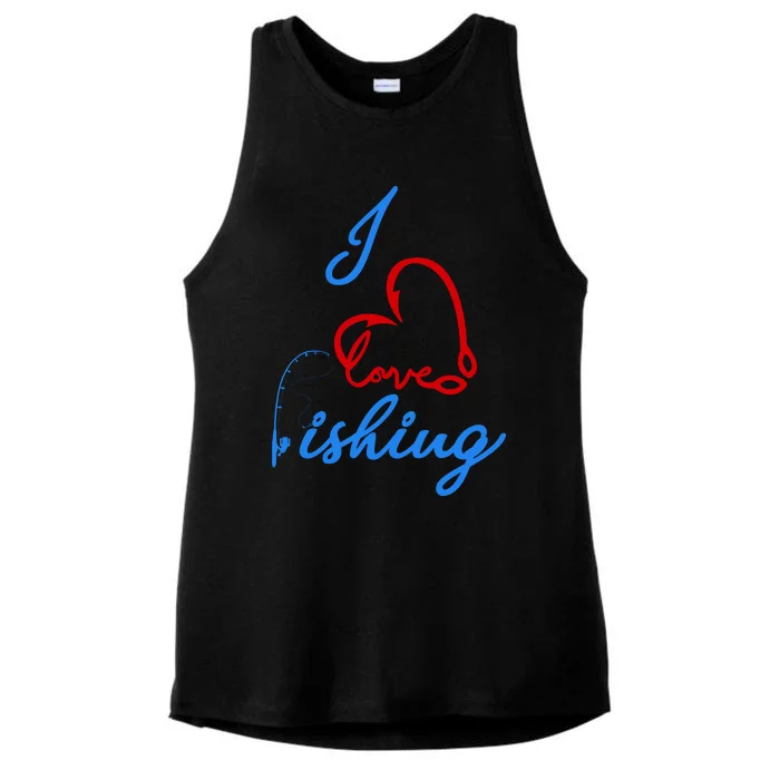 I Love Fishing Fish Lover Bait Reel Ladies Tri-Blend Wicking Tank