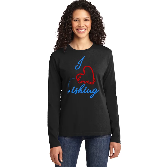 I Love Fishing Fish Lover Bait Reel Ladies Long Sleeve Shirt