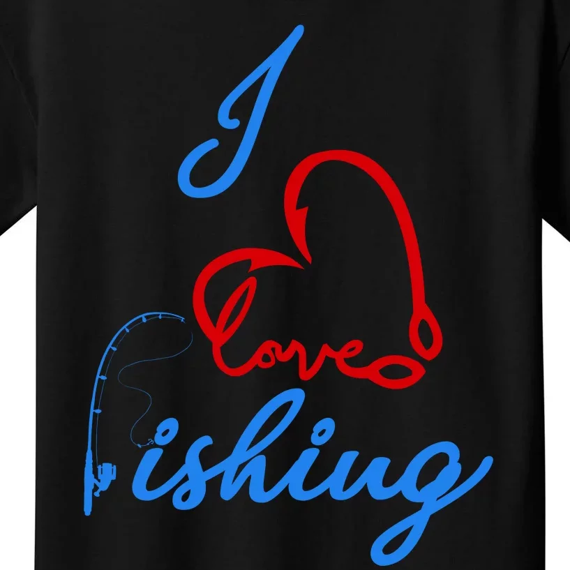 I Love Fishing Fish Lover Bait Reel Kids T-Shirt