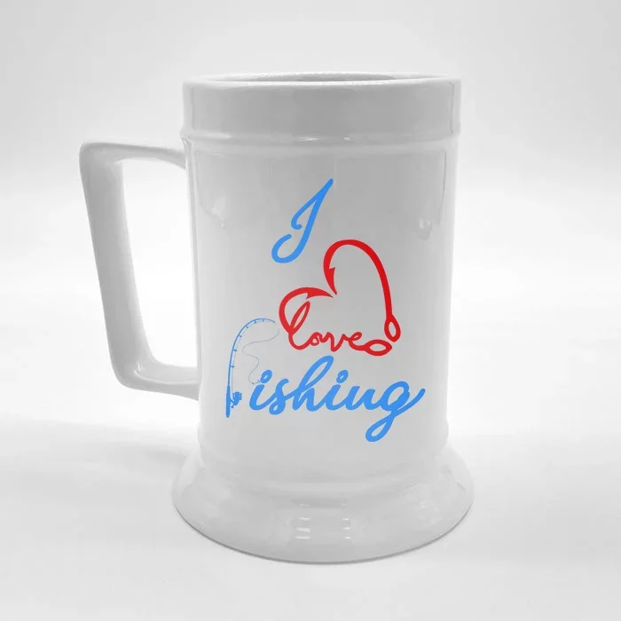 I Love Fishing Fish Lover Bait Reel Front & Back Beer Stein