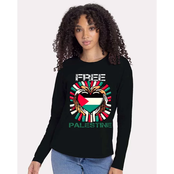 I Love Free Palestine Flag Save Gaza Strip Palestinian Womens Cotton Relaxed Long Sleeve T-Shirt