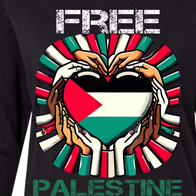 I Love Free Palestine Flag Save Gaza Strip Palestinian Womens Cotton Relaxed Long Sleeve T-Shirt