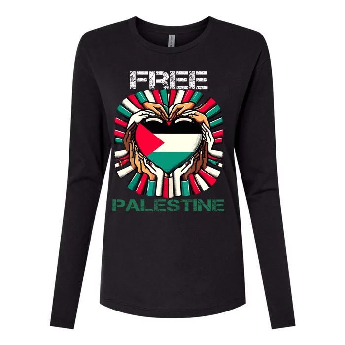 I Love Free Palestine Flag Save Gaza Strip Palestinian Womens Cotton Relaxed Long Sleeve T-Shirt