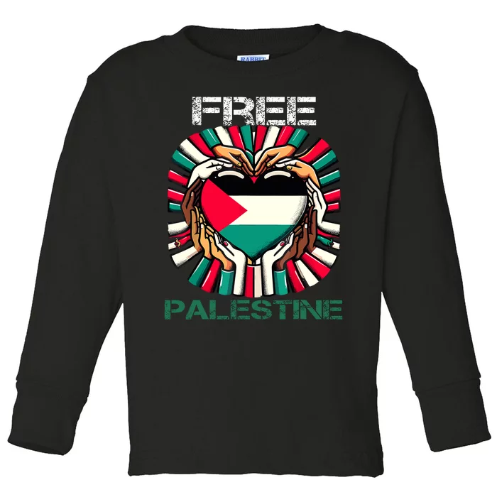 I Love Free Palestine Flag Save Gaza Strip Palestinian Toddler Long Sleeve Shirt