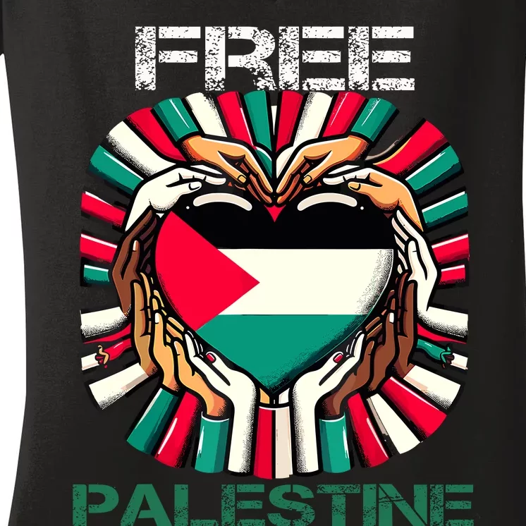 I Love Free Palestine Flag Save Gaza Strip Palestinian Women's V-Neck T-Shirt