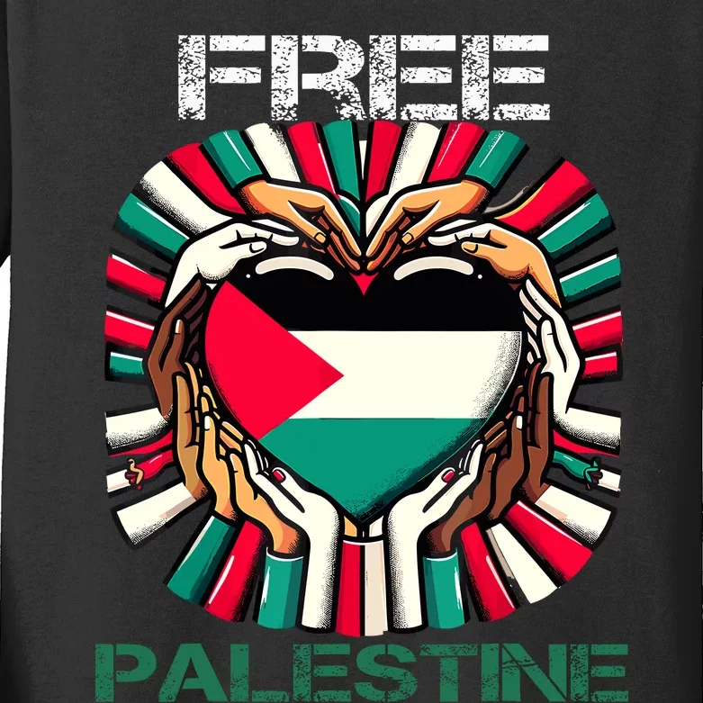 I Love Free Palestine Flag Save Gaza Strip Palestinian Kids Long Sleeve Shirt