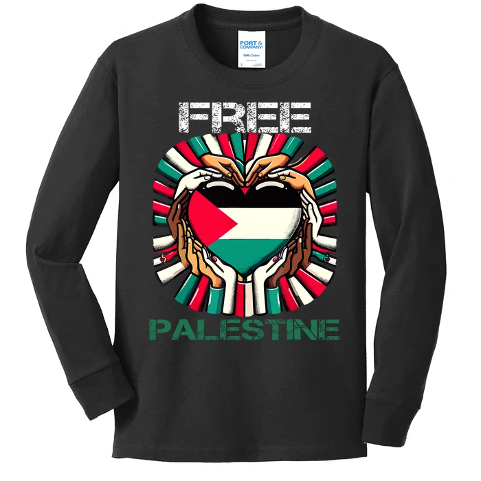 I Love Free Palestine Flag Save Gaza Strip Palestinian Kids Long Sleeve Shirt