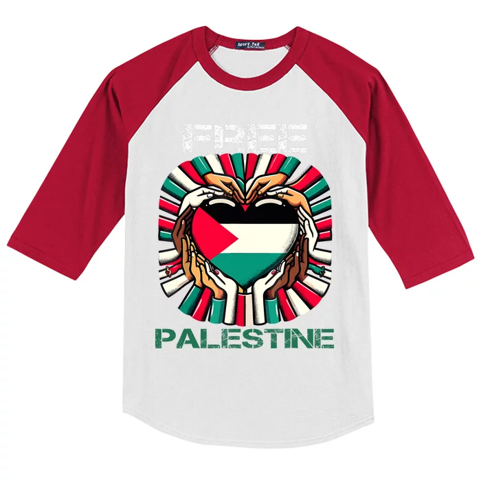 I Love Free Palestine Flag Save Gaza Strip Palestinian Kids Colorblock Raglan Jersey