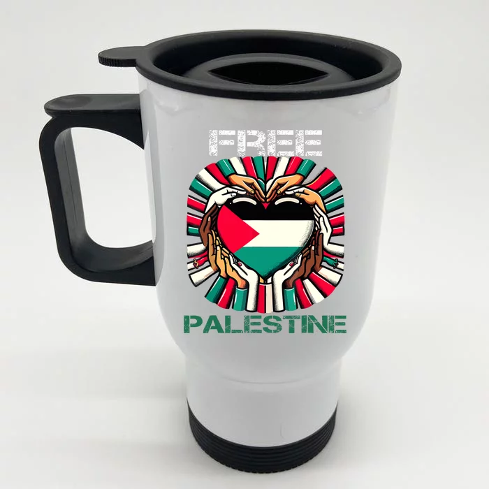 I Love Free Palestine Flag Save Gaza Strip Palestinian Front & Back Stainless Steel Travel Mug