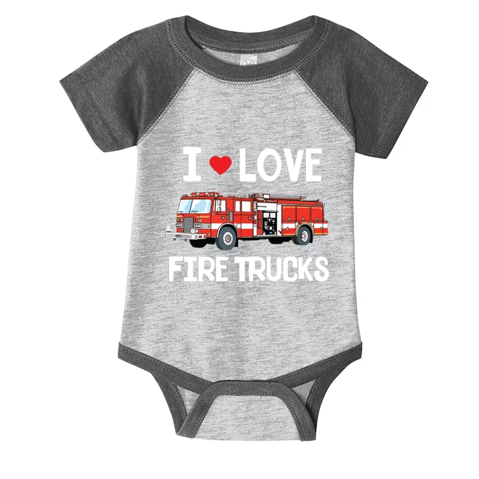 I Love Fire Trucks Kids Infant Baby Jersey Bodysuit