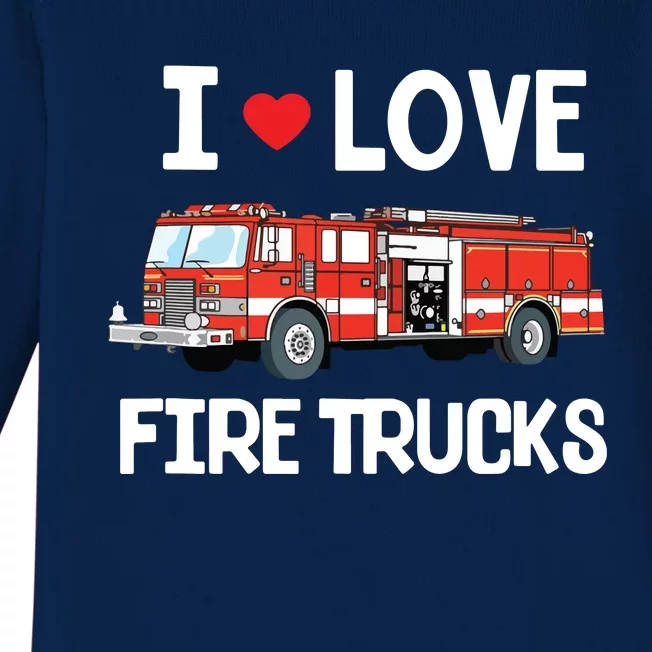 I Love Fire Trucks Kids Baby Long Sleeve Bodysuit