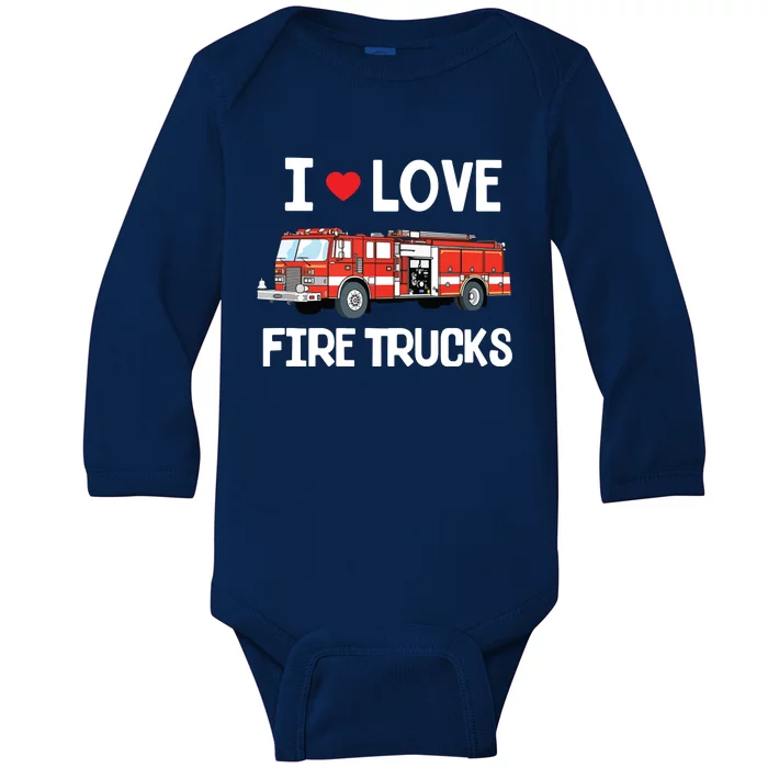 I Love Fire Trucks Kids Baby Long Sleeve Bodysuit