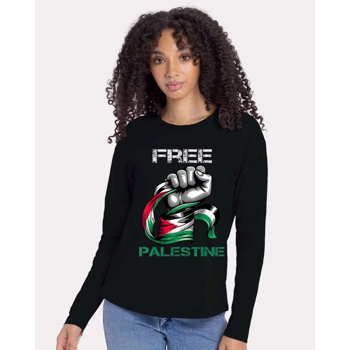 I Love Free Palestine Flag Save Gaza Strip Palestinian Womens Cotton Relaxed Long Sleeve T-Shirt