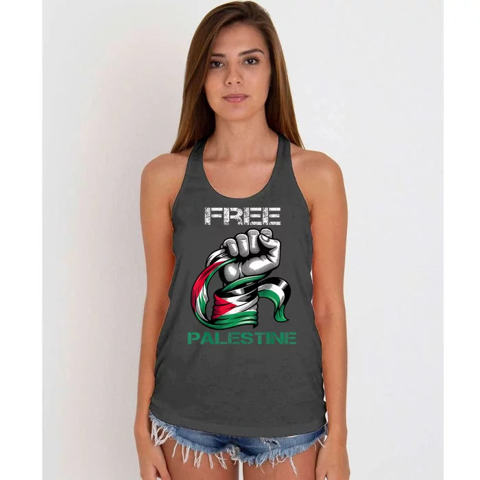 I Love Free Palestine Flag Save Gaza Strip Palestinian Women's Knotted Racerback Tank