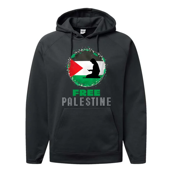 I Love Free Palestine Flag Save Gaza Strip Palestinian Gifts Performance Fleece Hoodie