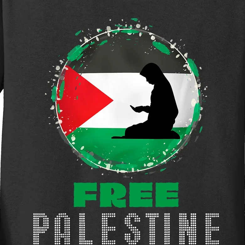 I Love Free Palestine Flag Save Gaza Strip Palestinian Gifts Kids Long Sleeve Shirt