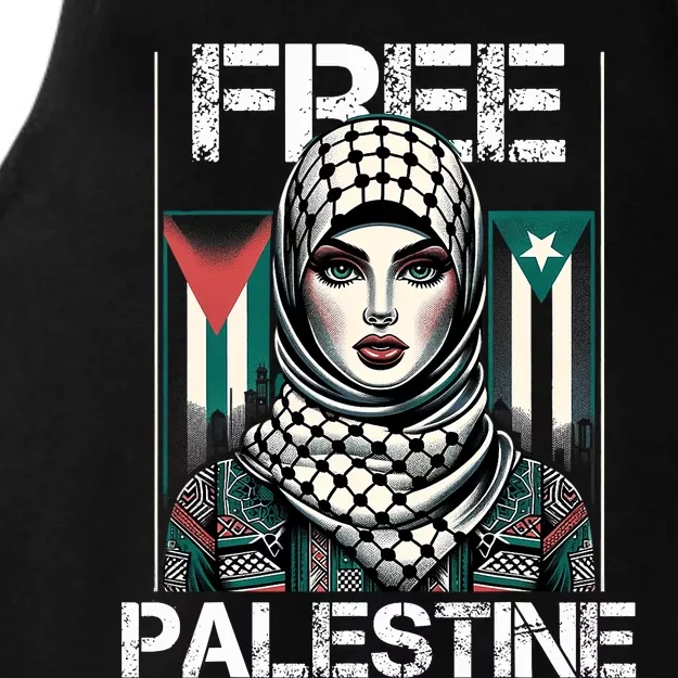 I Love Free Palestine Flag Save Gaza Strip Palestinian Retro Ladies Tri-Blend Wicking Tank