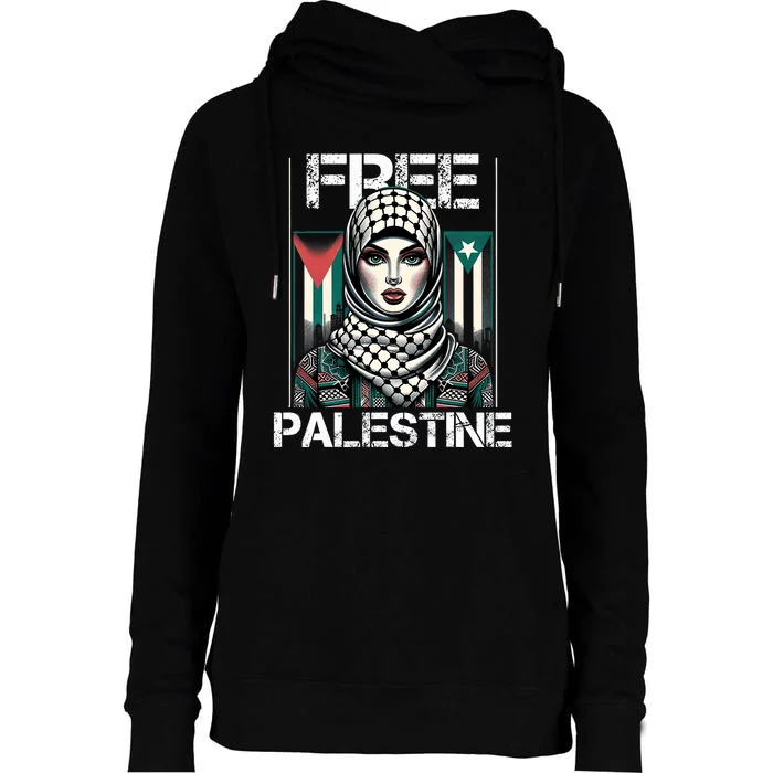 I Love Free Palestine Flag Save Gaza Strip Palestinian Retro Womens Funnel Neck Pullover Hood