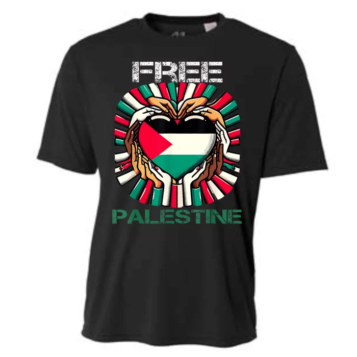 I Love Free Palestine Flag Save Gaza Strip Palestinian Cooling Performance Crew T-Shirt