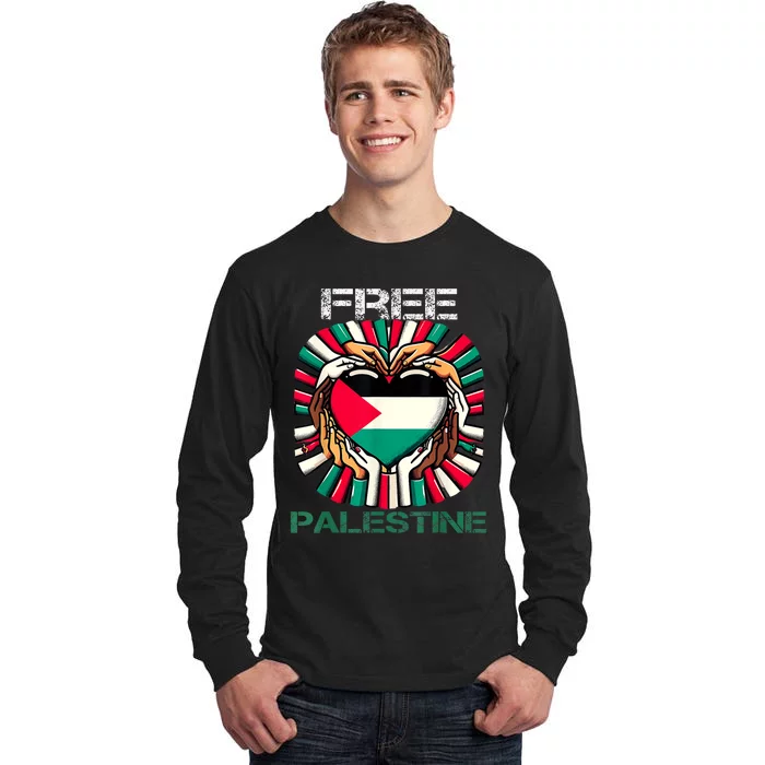 I Love Free Palestine Flag Save Gaza Strip Palestinian Tall Long Sleeve T-Shirt