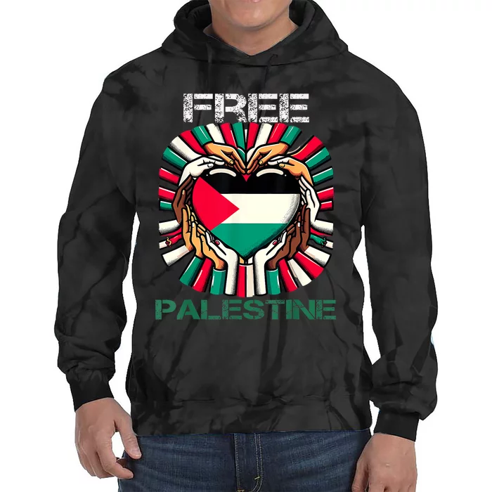 I Love Free Palestine Flag Save Gaza Strip Palestinian Tie Dye Hoodie