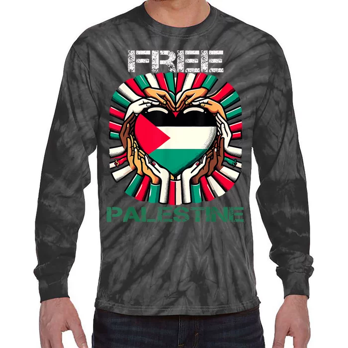 I Love Free Palestine Flag Save Gaza Strip Palestinian Tie-Dye Long Sleeve Shirt