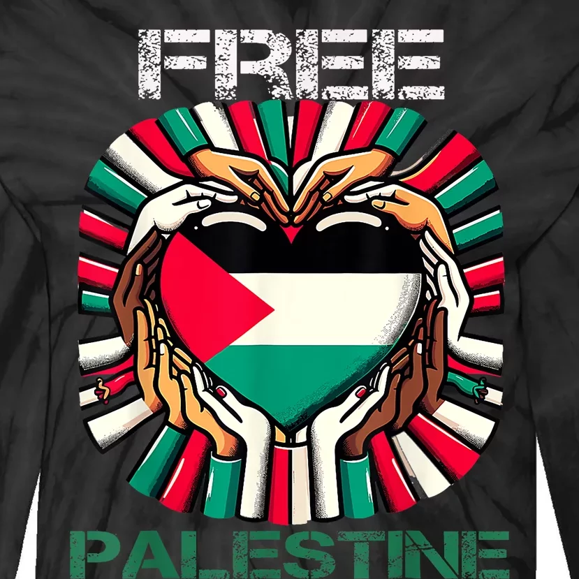 I Love Free Palestine Flag Save Gaza Strip Palestinian Tie-Dye Long Sleeve Shirt