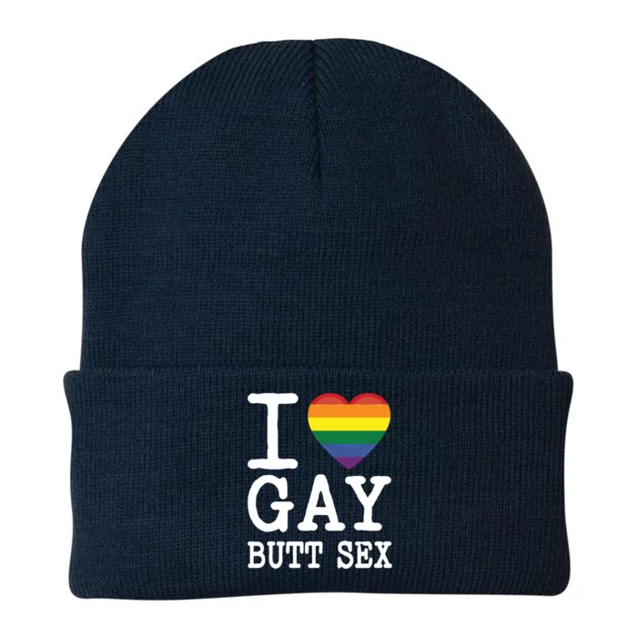 I Love Gay Butt Sex A Dirty Adult Homosexual A Rainbow Heart Gift Knit Cap Winter Beanie